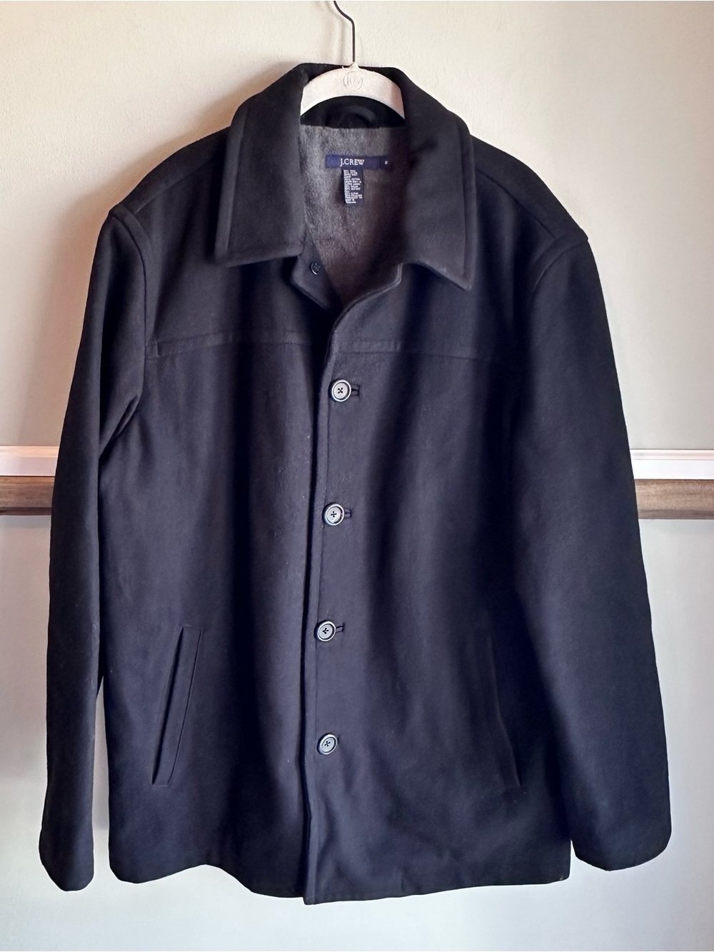 J Crew Black Wool Pea Coat Overcoat Thinsulate Insulated Jacket 60567